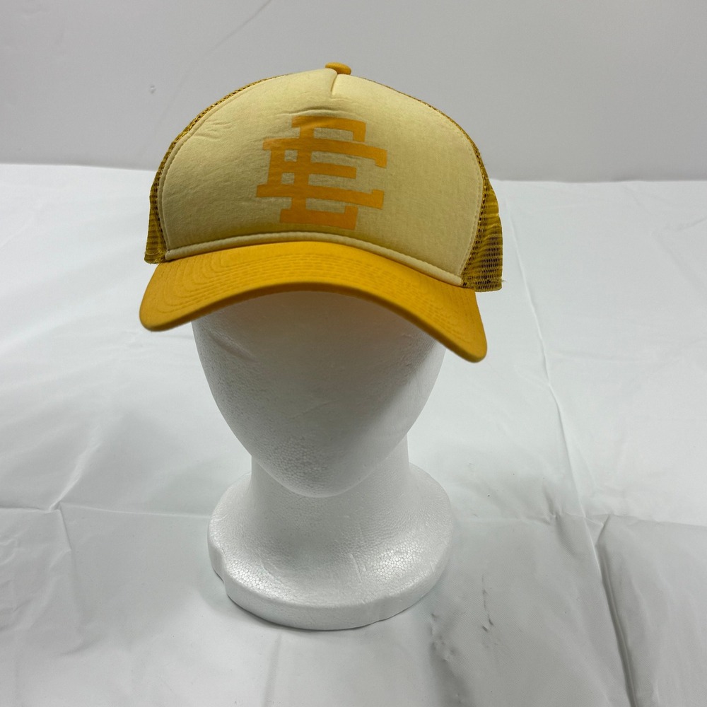 Eric Emanuel EE Logo Trucker Hat Yellow Cream Mesh Snapback One Size RN153696
